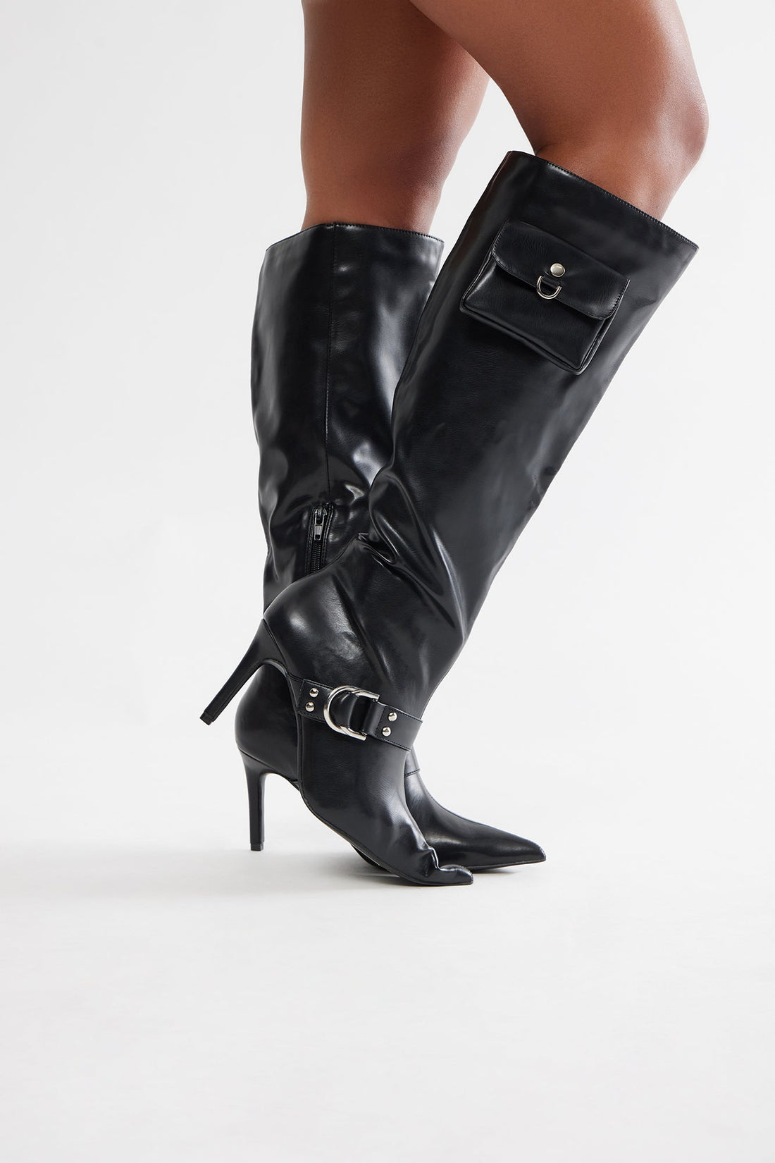 Onex Buckle Knee High Boots - Black