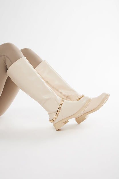 Valerie Knee High Boots - Cream