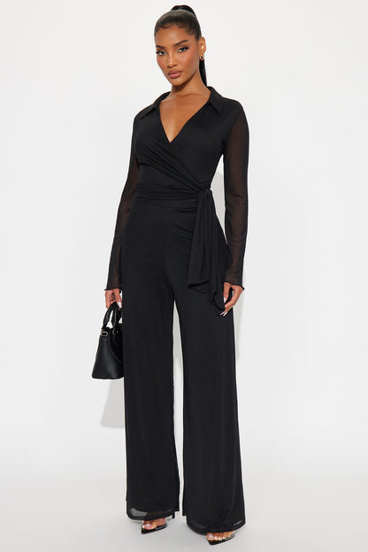 Star Of The Night Mesh Jumpsuit - Black