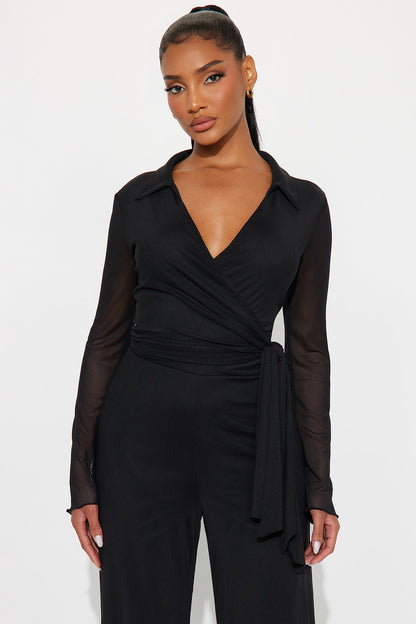 Star Of The Night Mesh Jumpsuit - Black