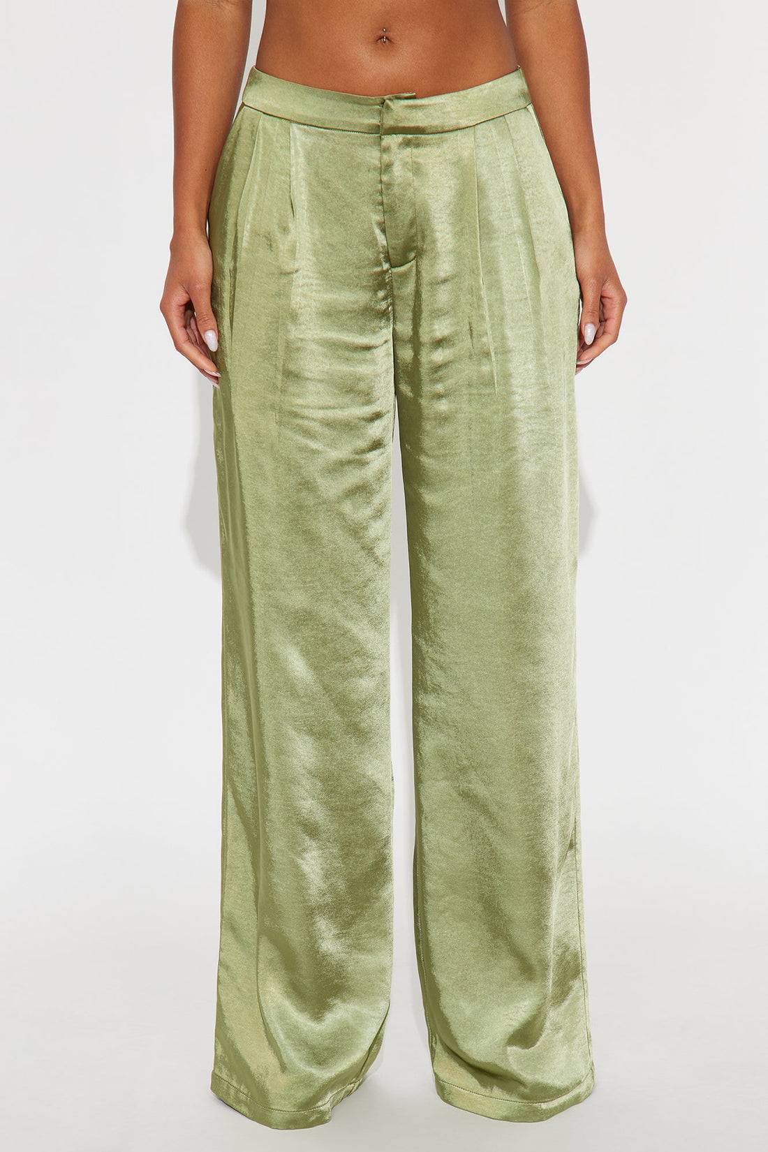 Main Topic Low Rise Wide Leg Satin Pant 33 - Olive