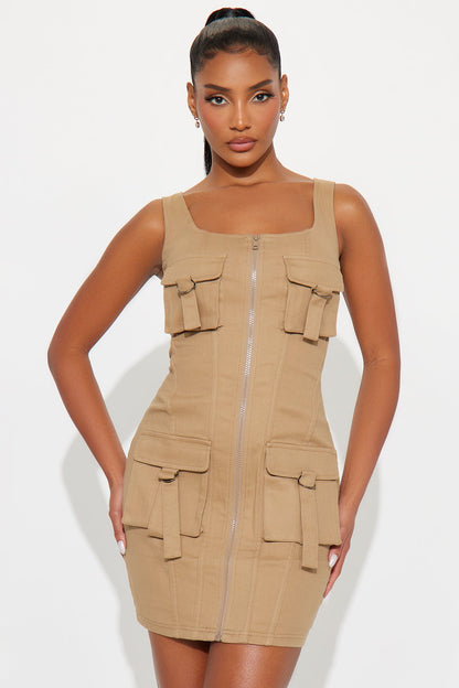 Cami Cargo Twill Stretch Mini Dress - Taupe