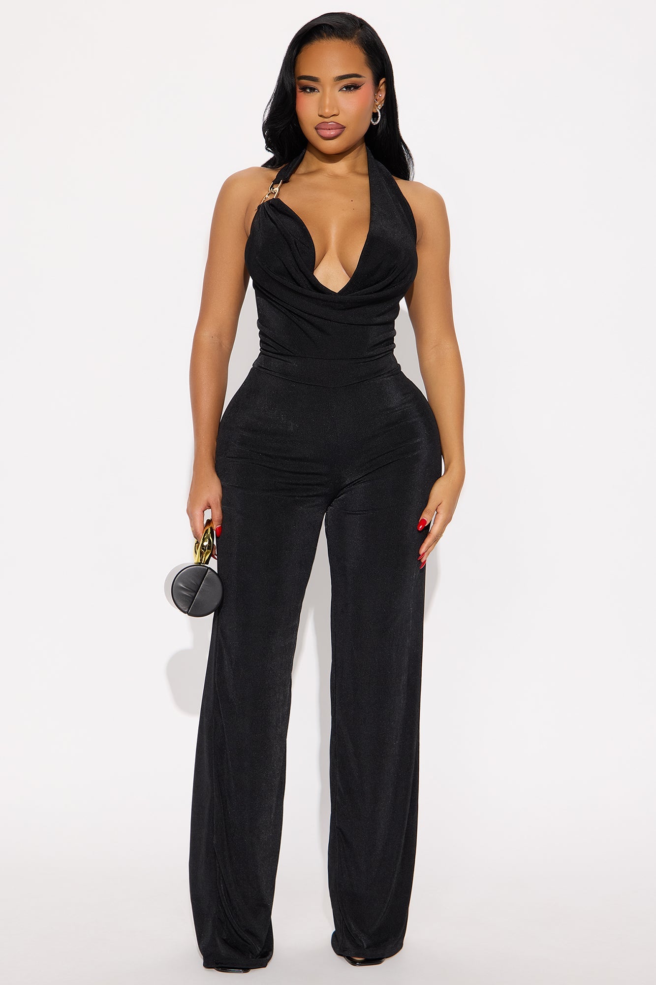 Wave Sounds Slinky Halter Jumpsuit - Black