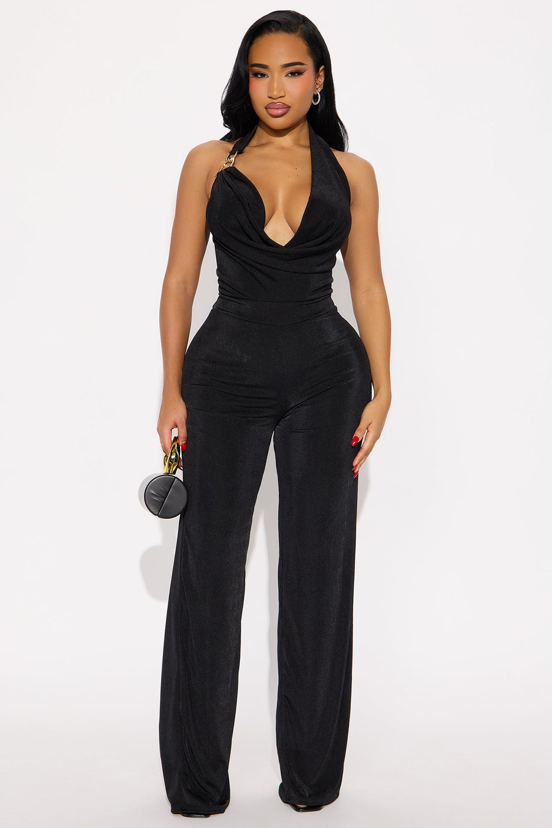 Wave Sounds Slinky Halter Jumpsuit - Black