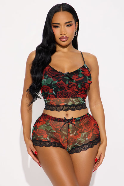 Moonlight Kiss Sheer Cami Boyshort 2 Piece Set - Red/Black