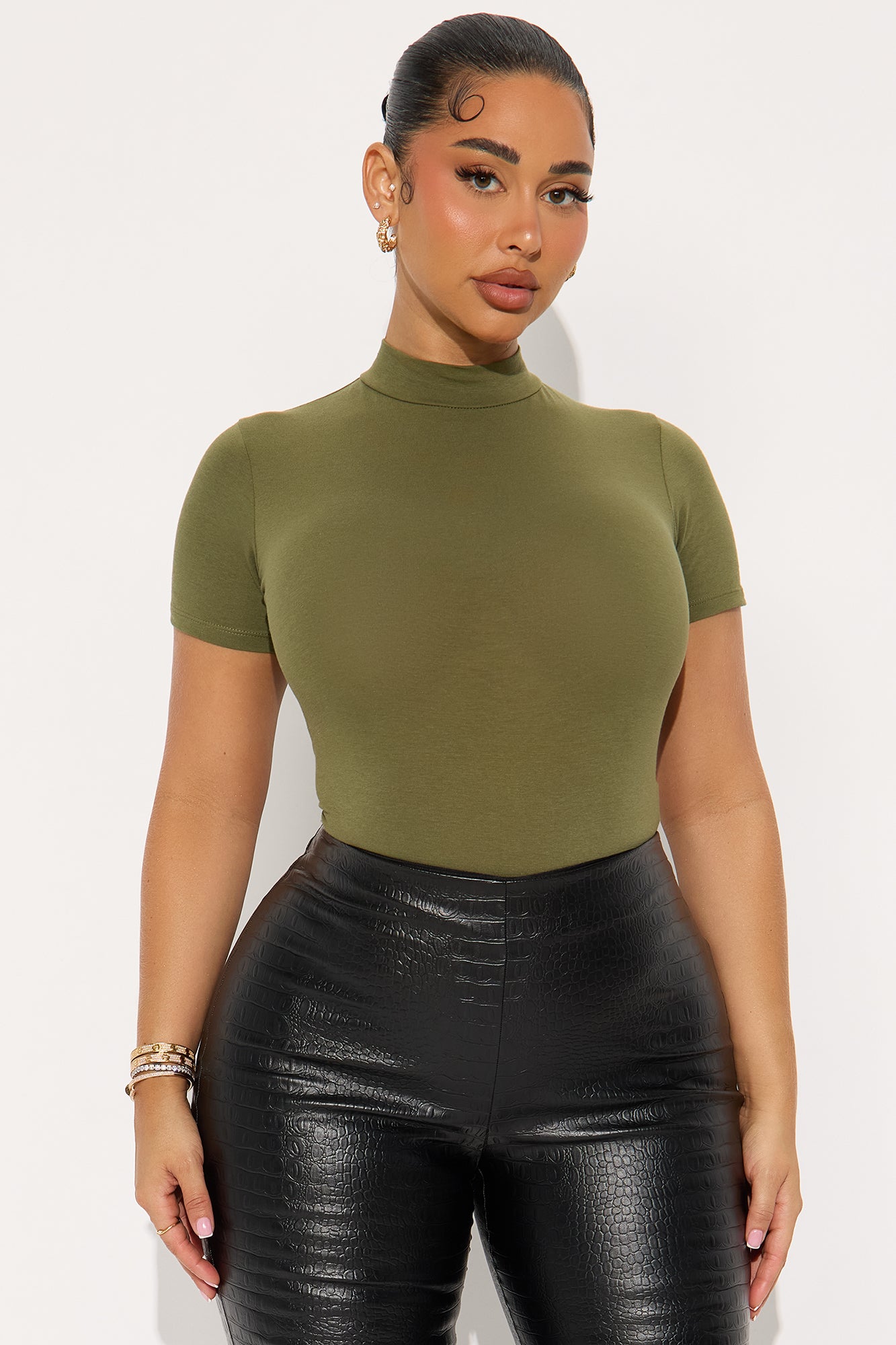 Basic Mock Neck Bodysuit - Olive