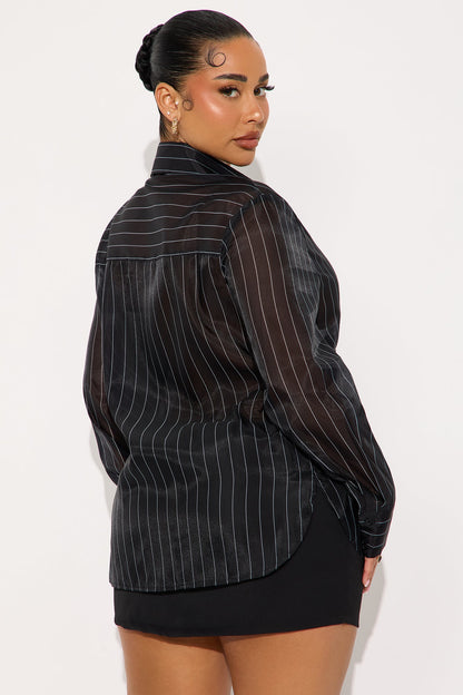 Hollie Pinstripe Sheer Organza Shirt - Black/combo