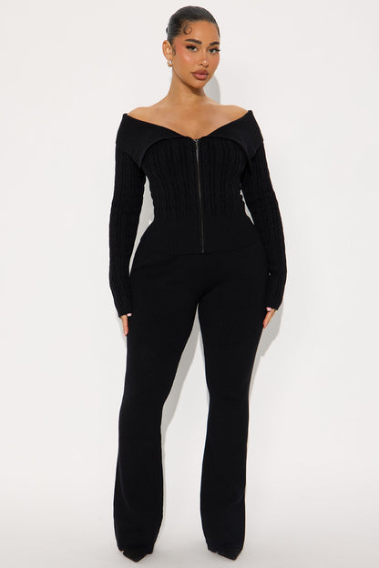 Isabella Sweater Cardigan Pant Set - Black