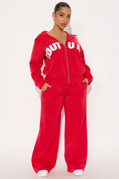 Couture Comfort Zip Up Fleece Pant Set - Red