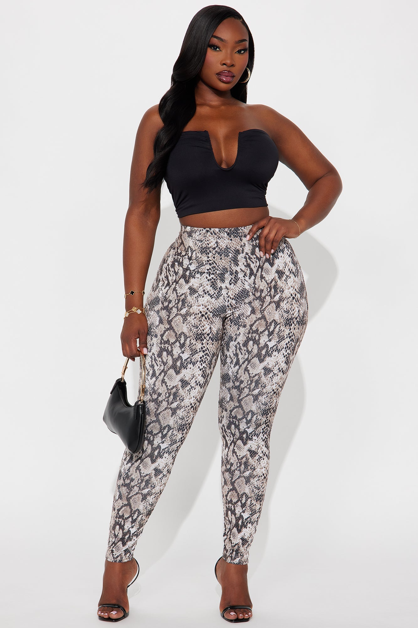 On The Sly Embossed Snake Skin Legging - Brown/combo