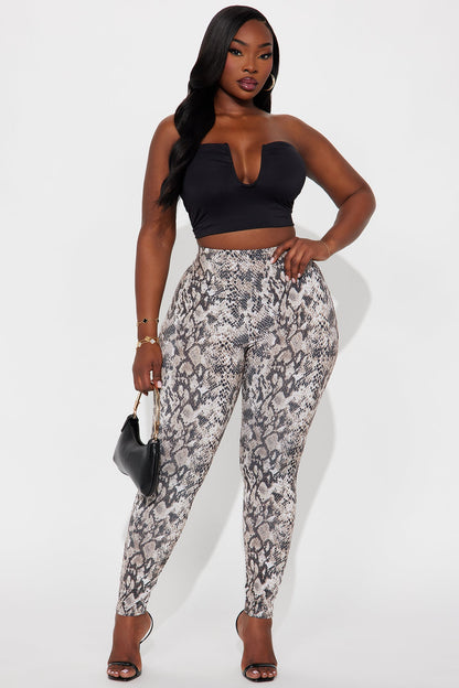 On The Sly Embossed Snake Skin Legging - Brown/combo