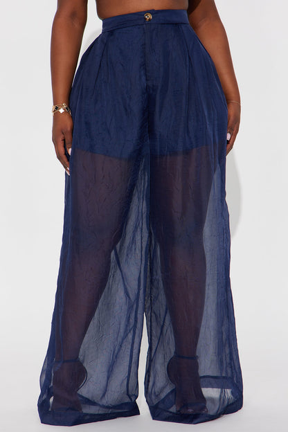 Hollie Wide Leg Organza Pant - Navy