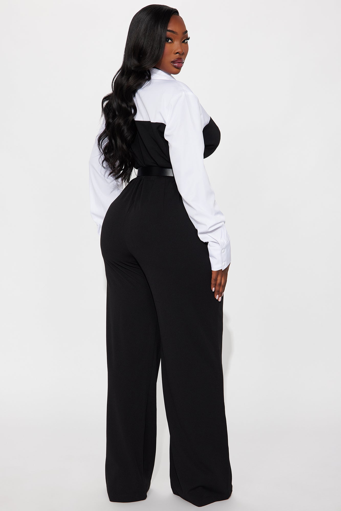 One More Look Wide Leg Jumpsuit - Black/White