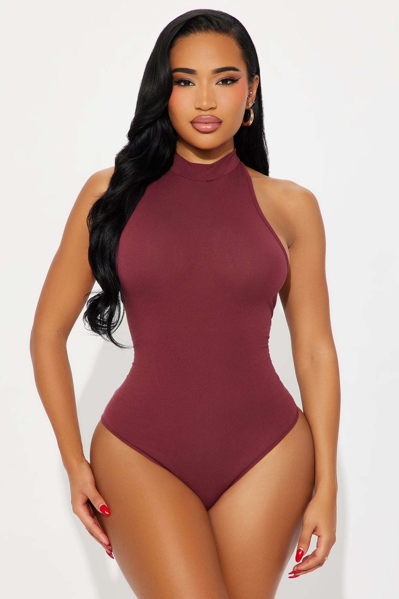 Mel Sleeveless Mock Neck Bodysuit - Burgundy