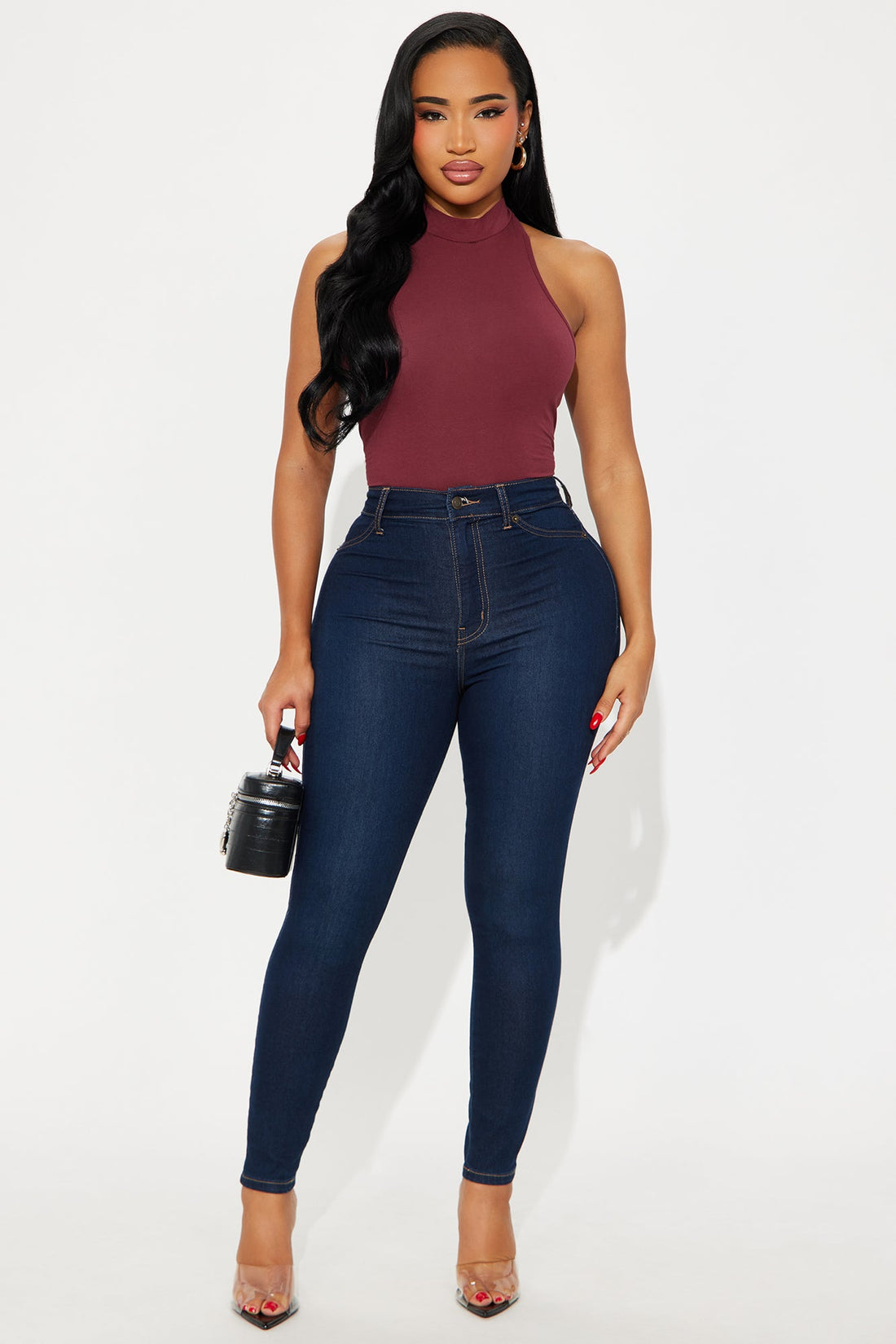 Mel Sleeveless Mock Neck Bodysuit - Burgundy