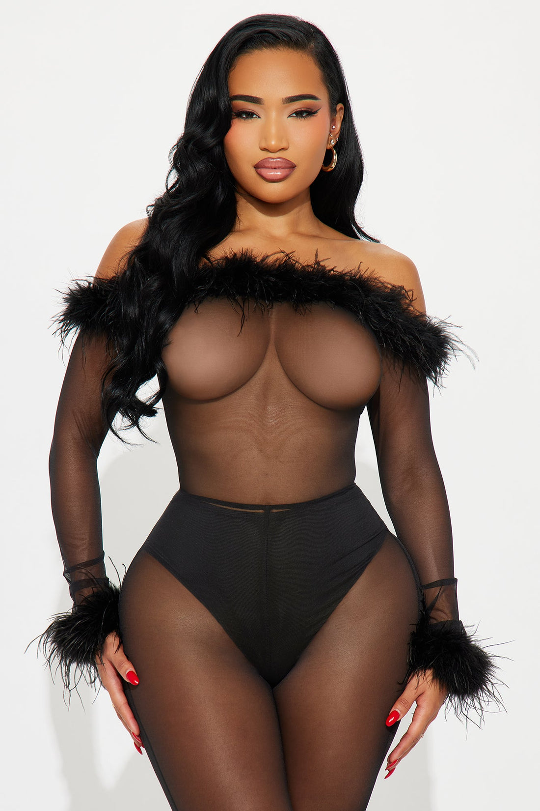 Faye Faux Feather Trim Jumpsuit - Black