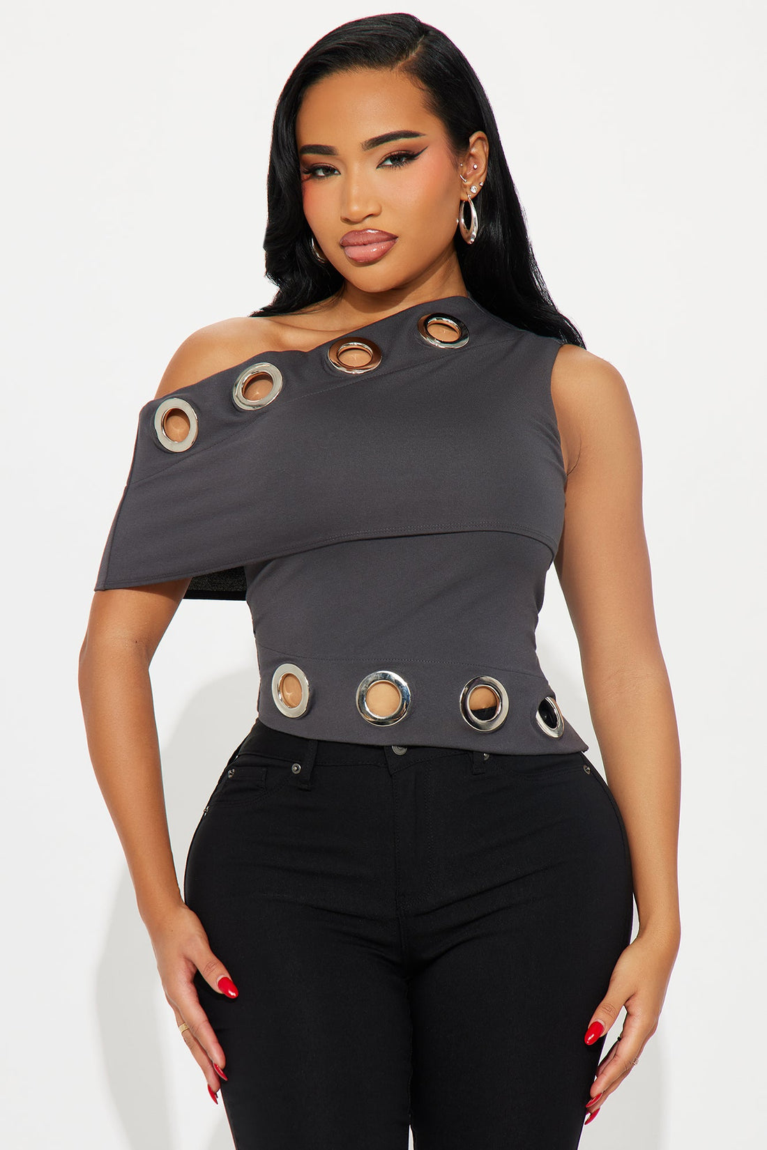 Hustle And Flow Asymmetrical Off Shoulder Top - Grey