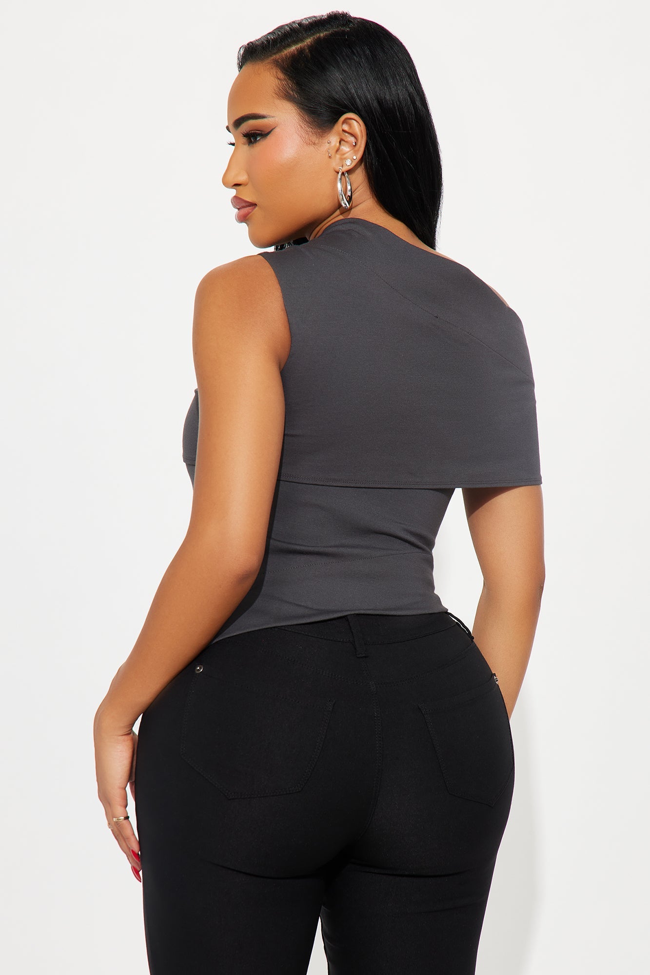 Hustle And Flow Asymmetrical Off Shoulder Top - Grey
