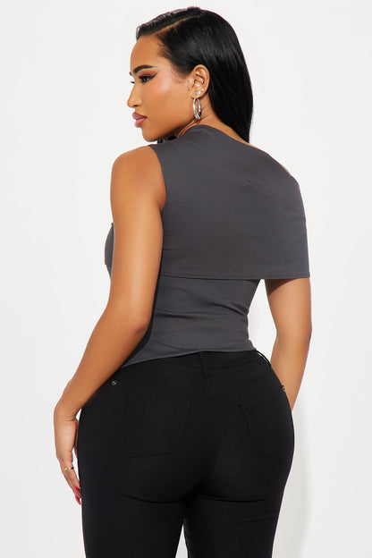 Hustle And Flow Asymmetrical Off Shoulder Top - Grey
