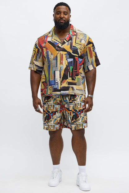 Picasso A La Hummingbird Button Up Shirt - Multi Color