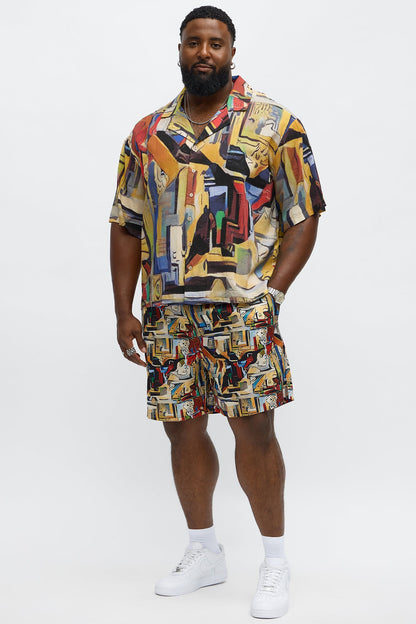 Relaxed Picasso A La Hummingbird Shorts - Multi Color