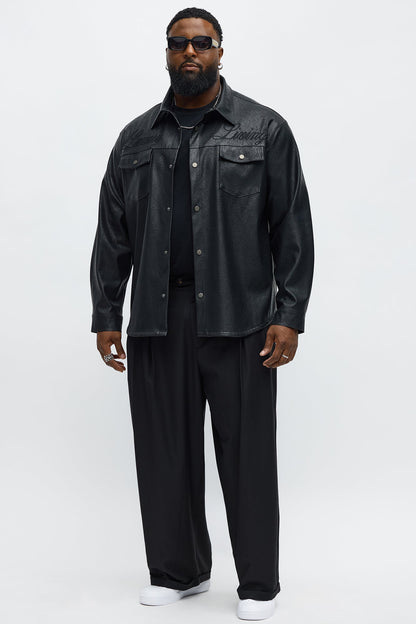 Luxury Living Faux Leather Overshirt - Black