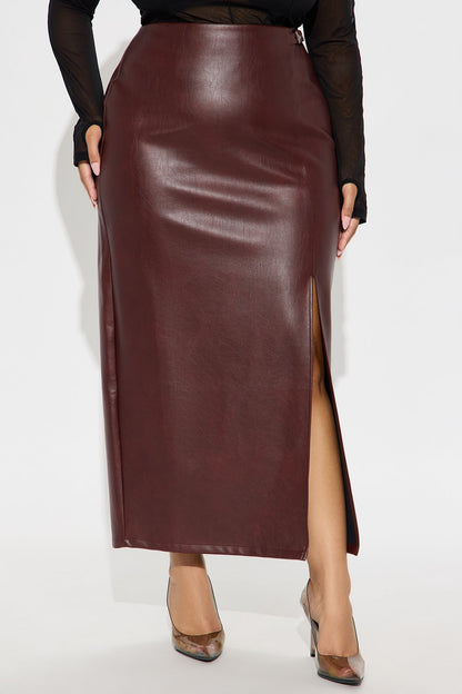 Bad For You Belted Faux Leather Maxi Skirt - Burgundy