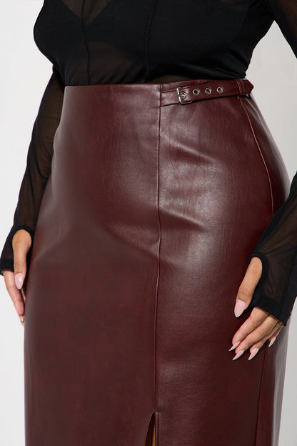 Bad For You Belted Faux Leather Maxi Skirt - Burgundy