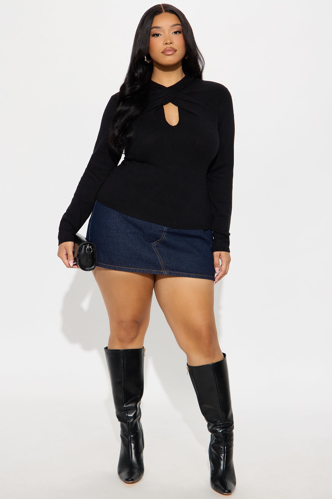 Effortless Twist Front Sweater - Black