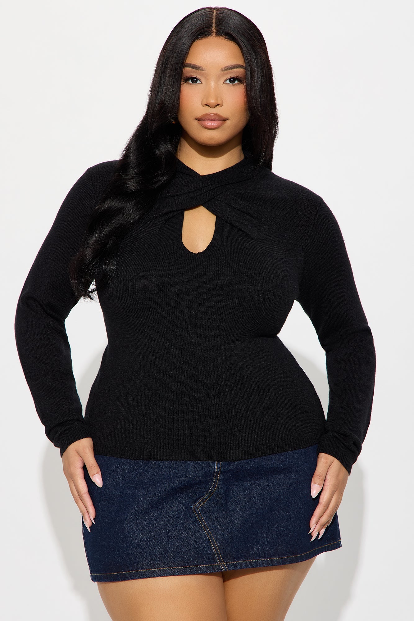Effortless Twist Front Sweater - Black