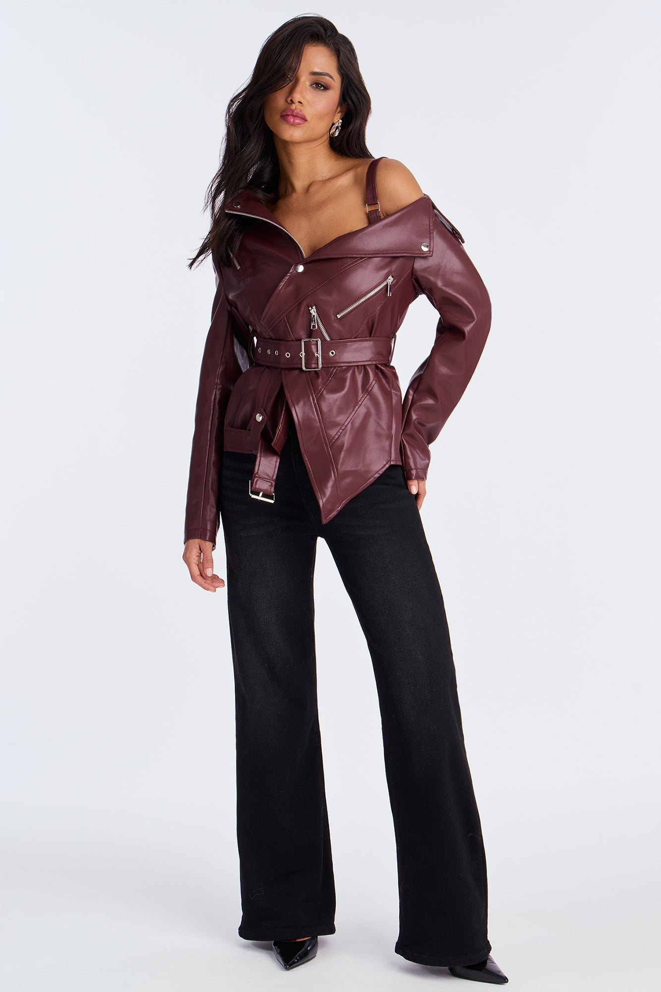 Burn Rubber Faux Leather Moto Jacket - Wine