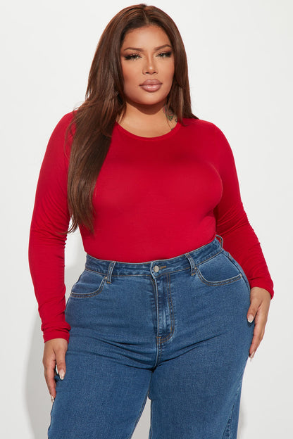 Krystal Crew Neck Long Sleeve Bodysuit - Red
