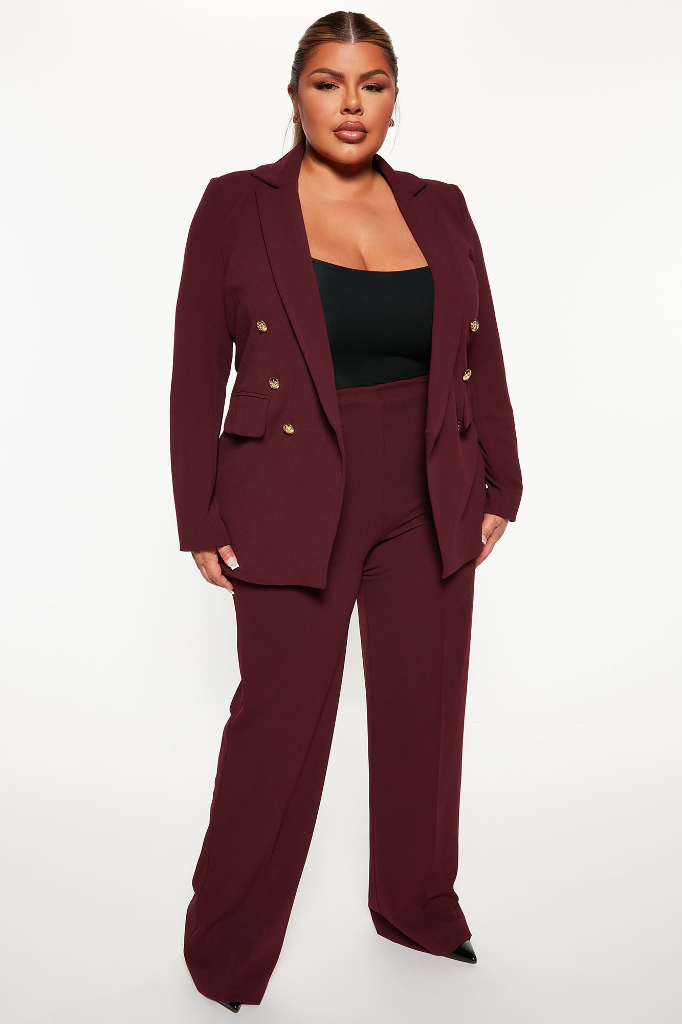 Celine High Waist Button Pants - Burgundy