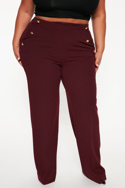 Celine High Waist Button Pants - Burgundy