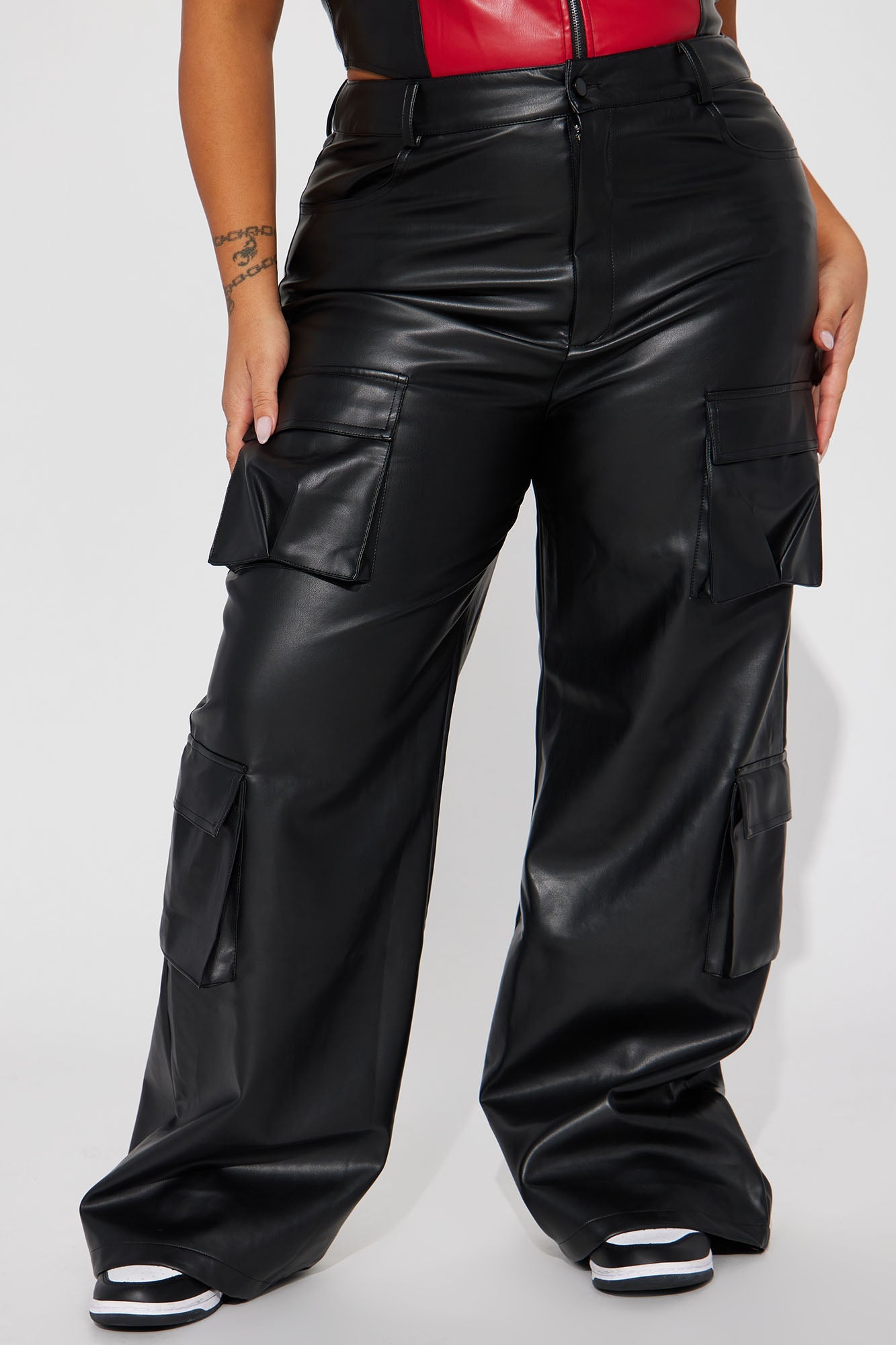 Drop A Pin Faux Leather Cargo Pant - Black