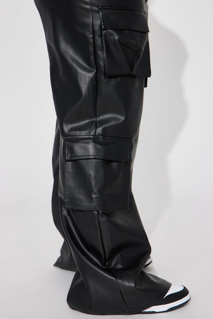 Drop A Pin Faux Leather Cargo Pant - Black