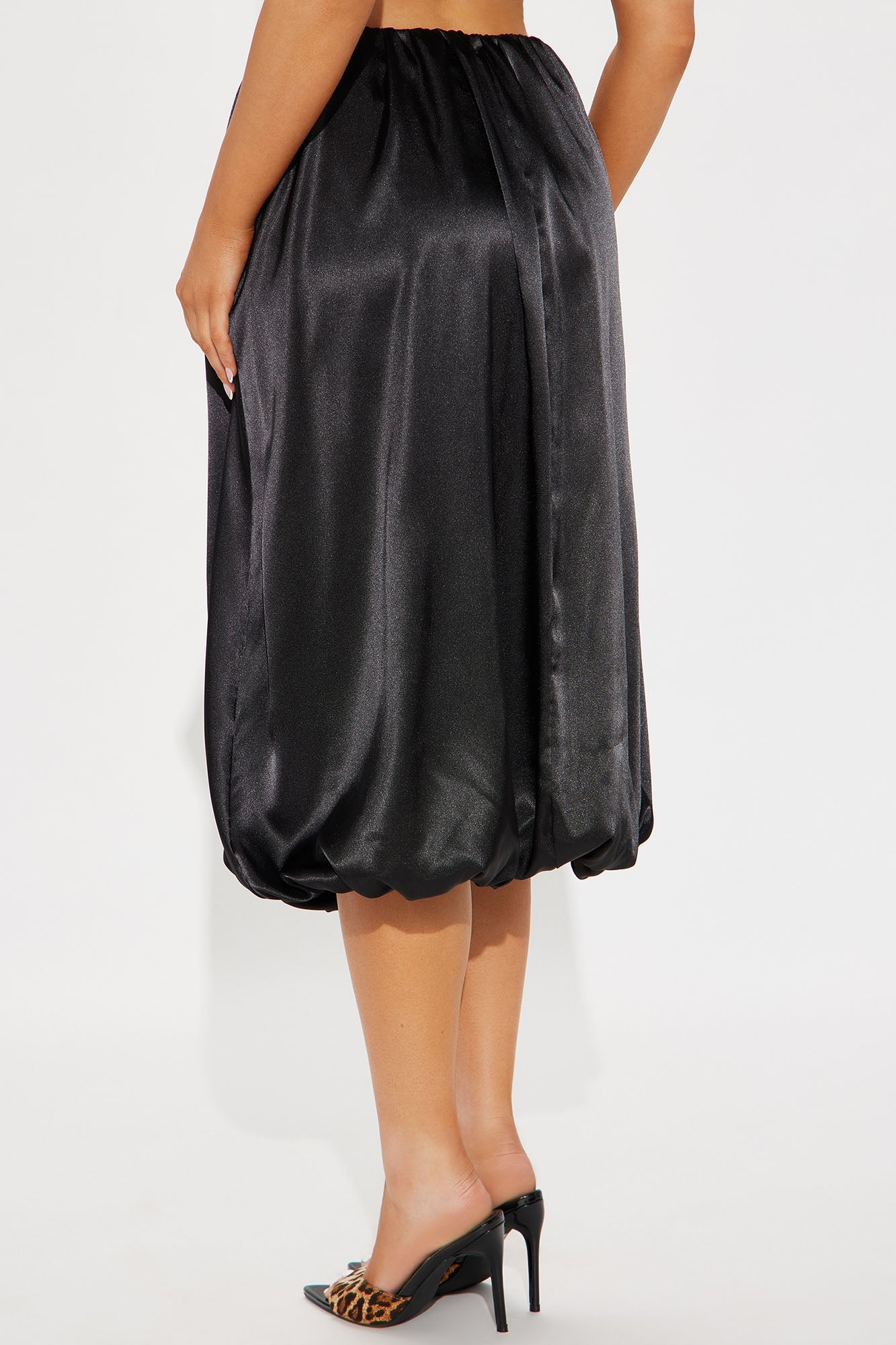 Tell You More Satin Bubble Midi Skirt - Black