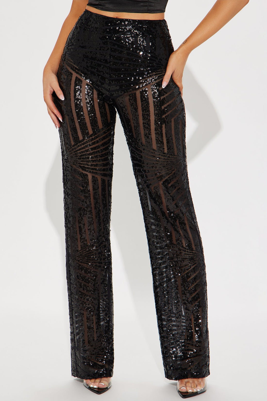 The Show Goes On Sequin Flare Pant - Black