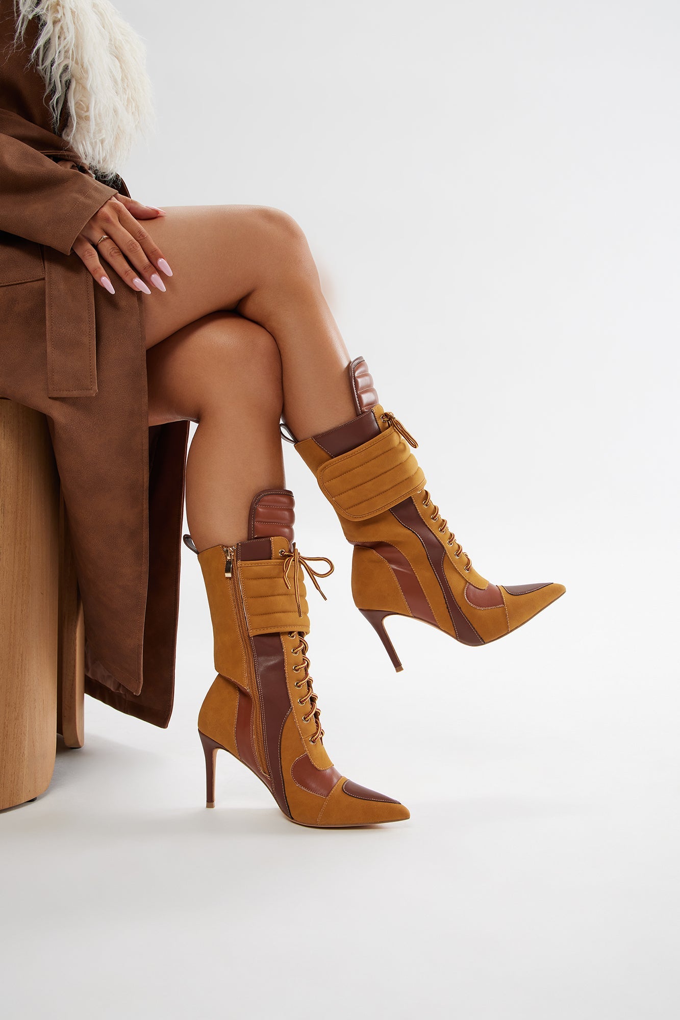 Vera Lace Up Booties - Camel