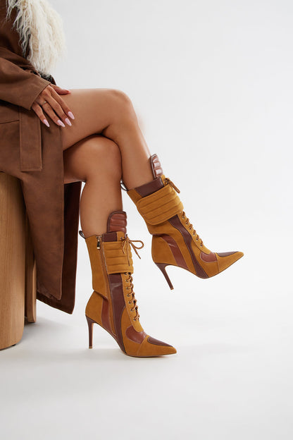 Vera Lace Up Booties - Camel
