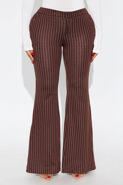 Nadine Pinstripe Stretch Flare Pant 33″ - Brown