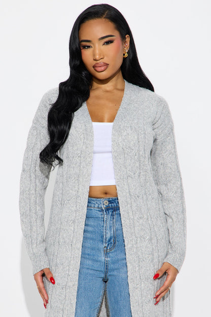 At Ease Cable Knit Long Cardigan - Heather Grey