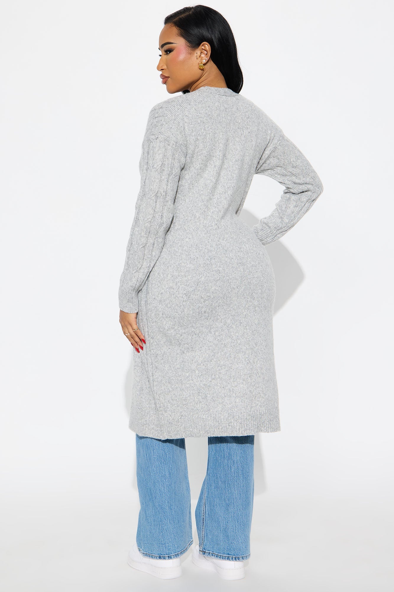 At Ease Cable Knit Long Cardigan - Heather Grey