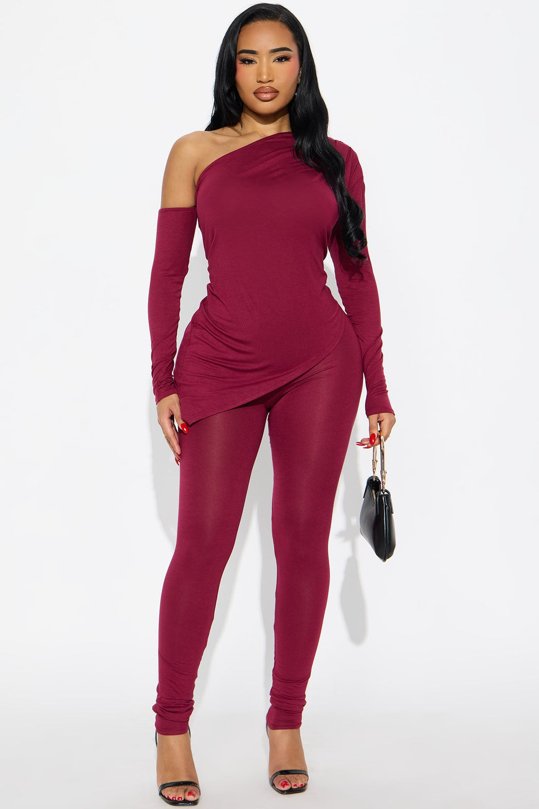 Chill Day Slay Asymmetrical Legging Set - Burgundy