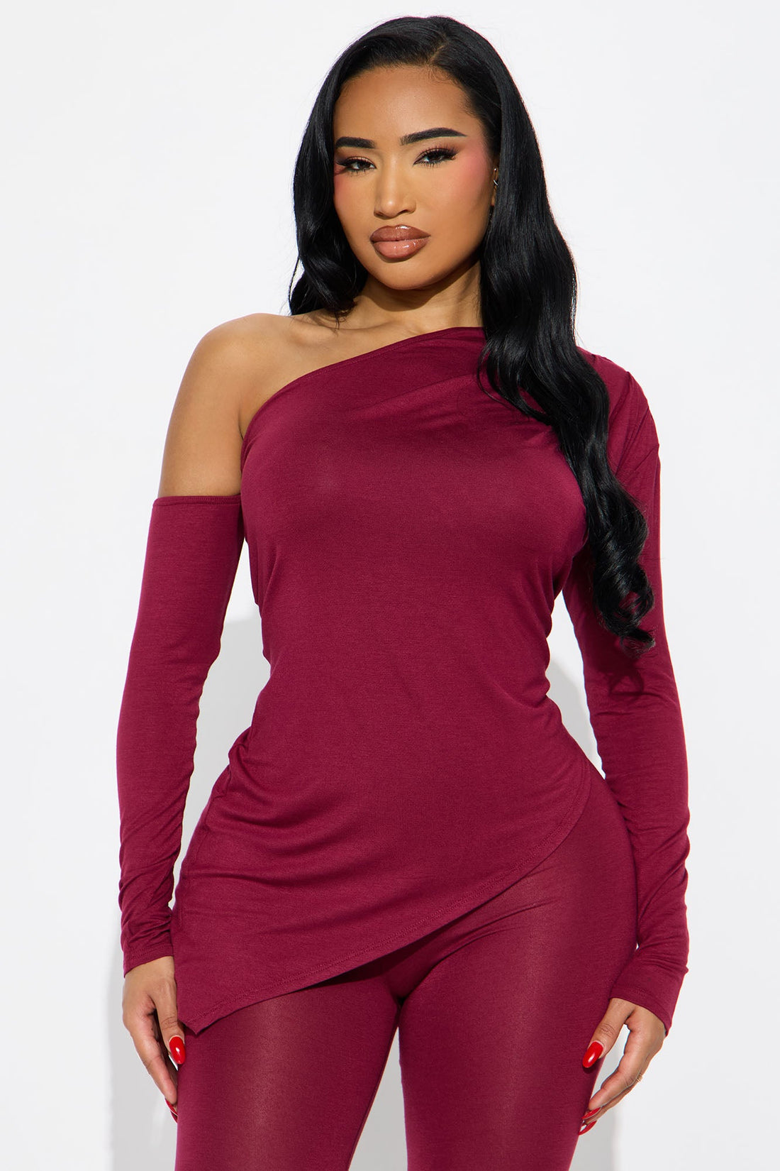 Chill Day Slay Asymmetrical Legging Set - Burgundy