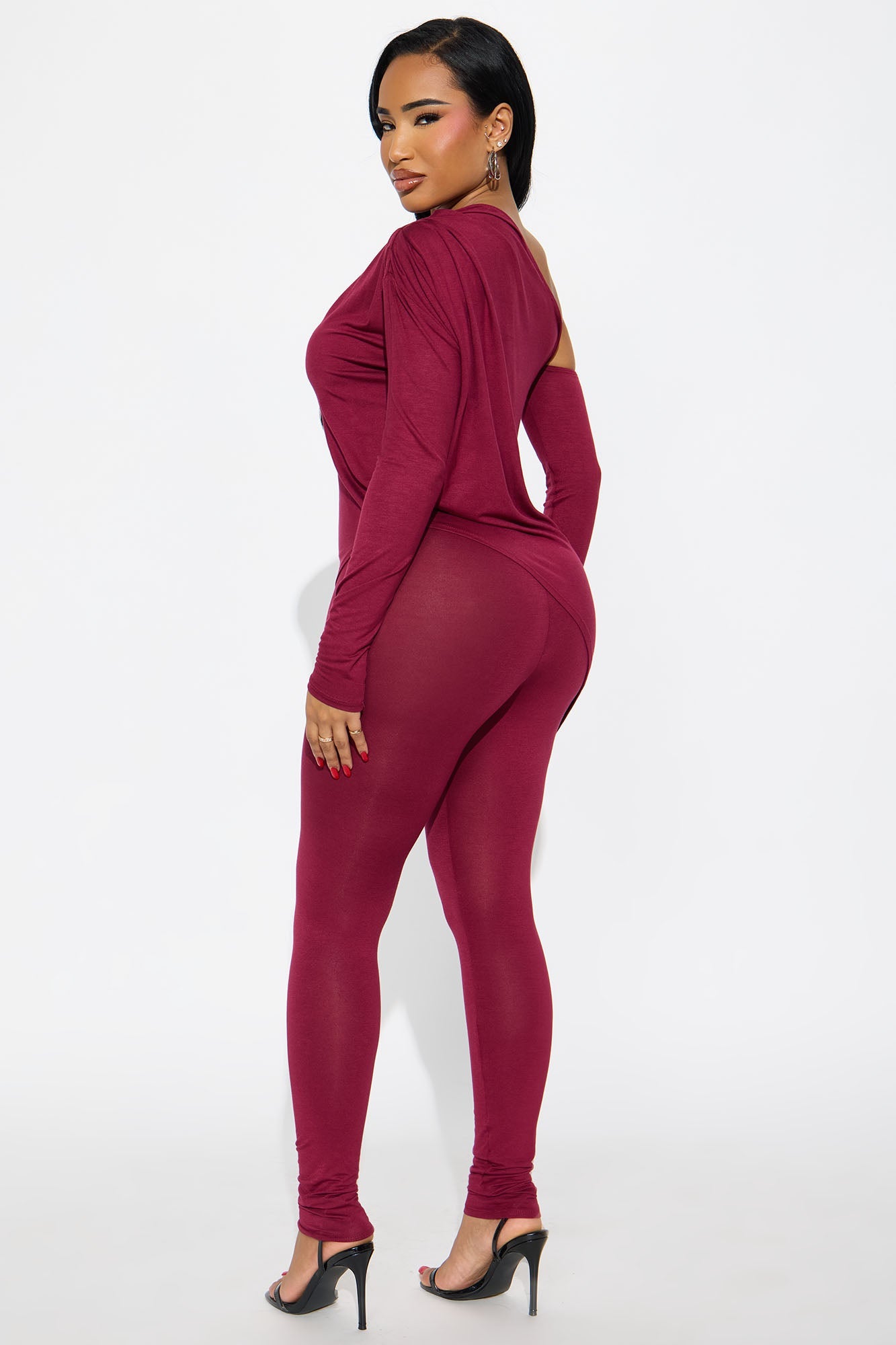 Chill Day Slay Asymmetrical Legging Set - Burgundy