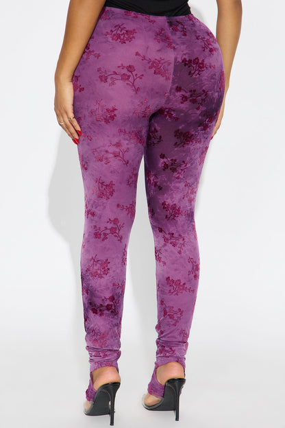 Chelley Flocked Mesh Footed Legging - Burgundy