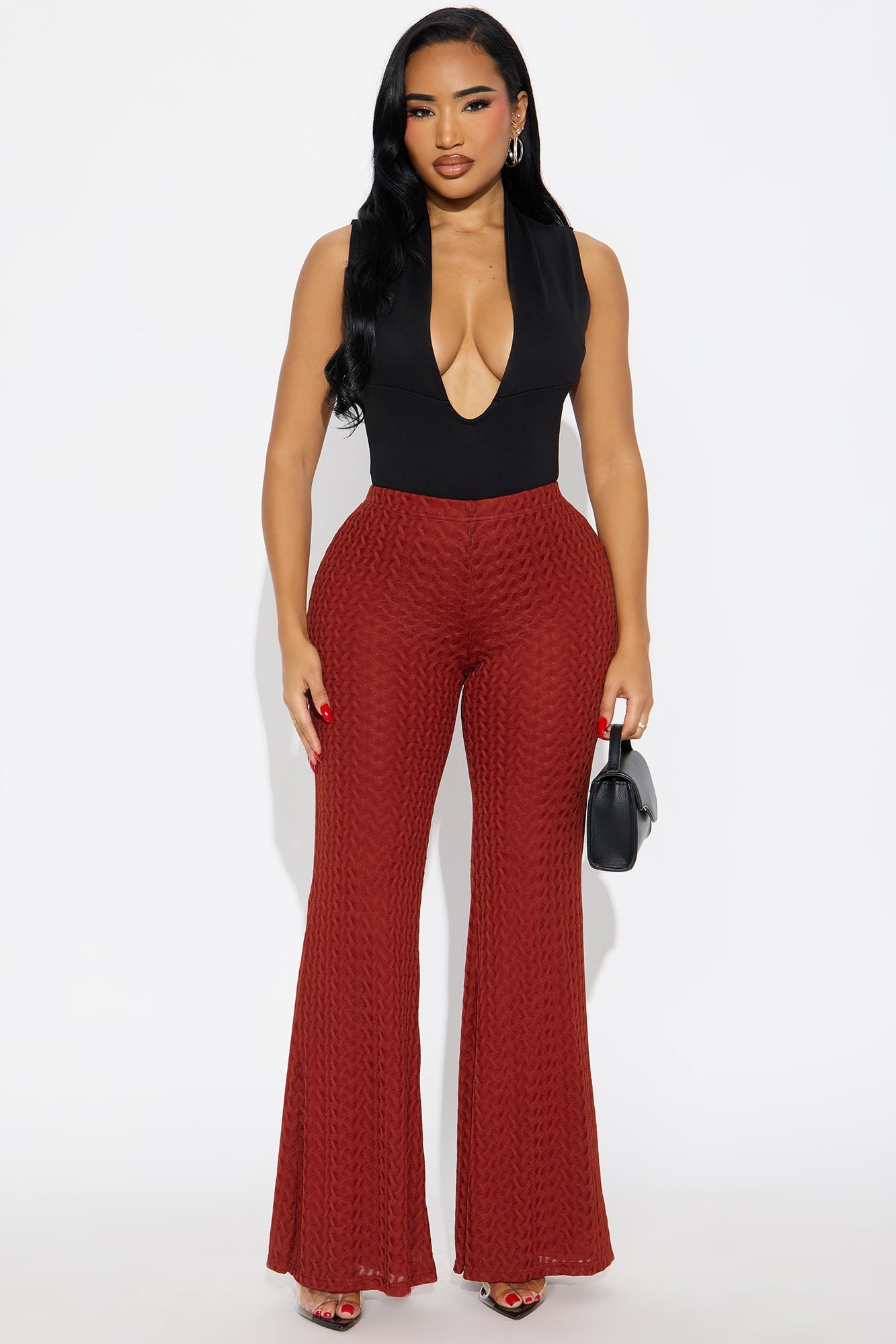 Nikki Textured Flare Pant 33″ - Red