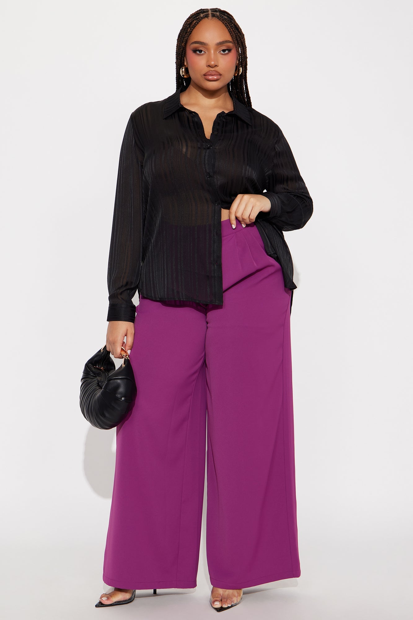 Candice Pleated Wide Leg Trouser Pant 33″ - Raspberry