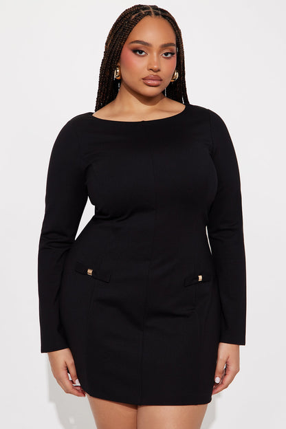 Dressed In Confidence Long Sleeve Mini Dress - Black